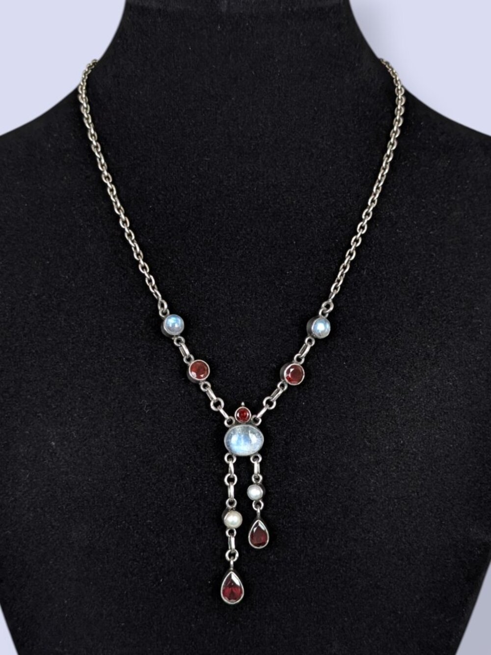 Nicky Butler Sterling Garnet & Moonstone Necklace